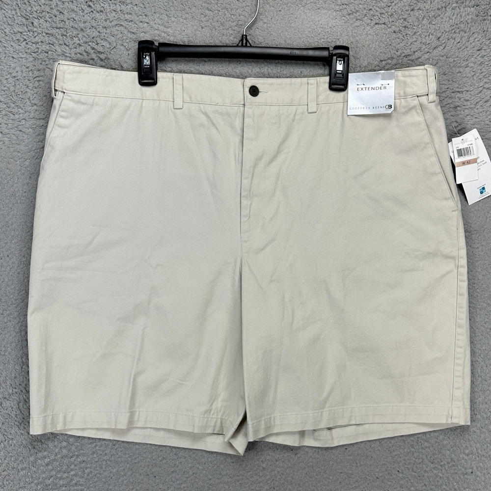 Geoffrey Beene Mens Khaki Shorts 42 Beige Classic Fit Flat Front Comfort NEW